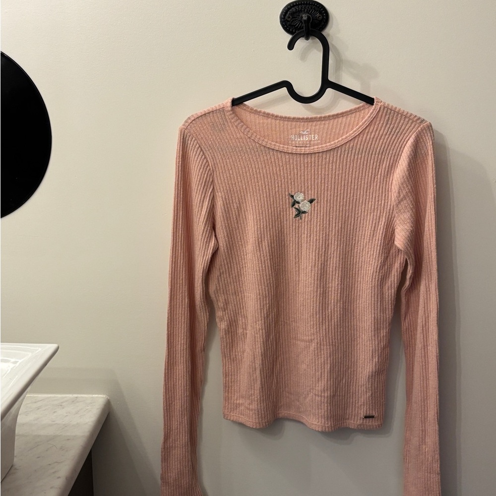 Hollister Light Pink Ribbed Long Sleeve Tee